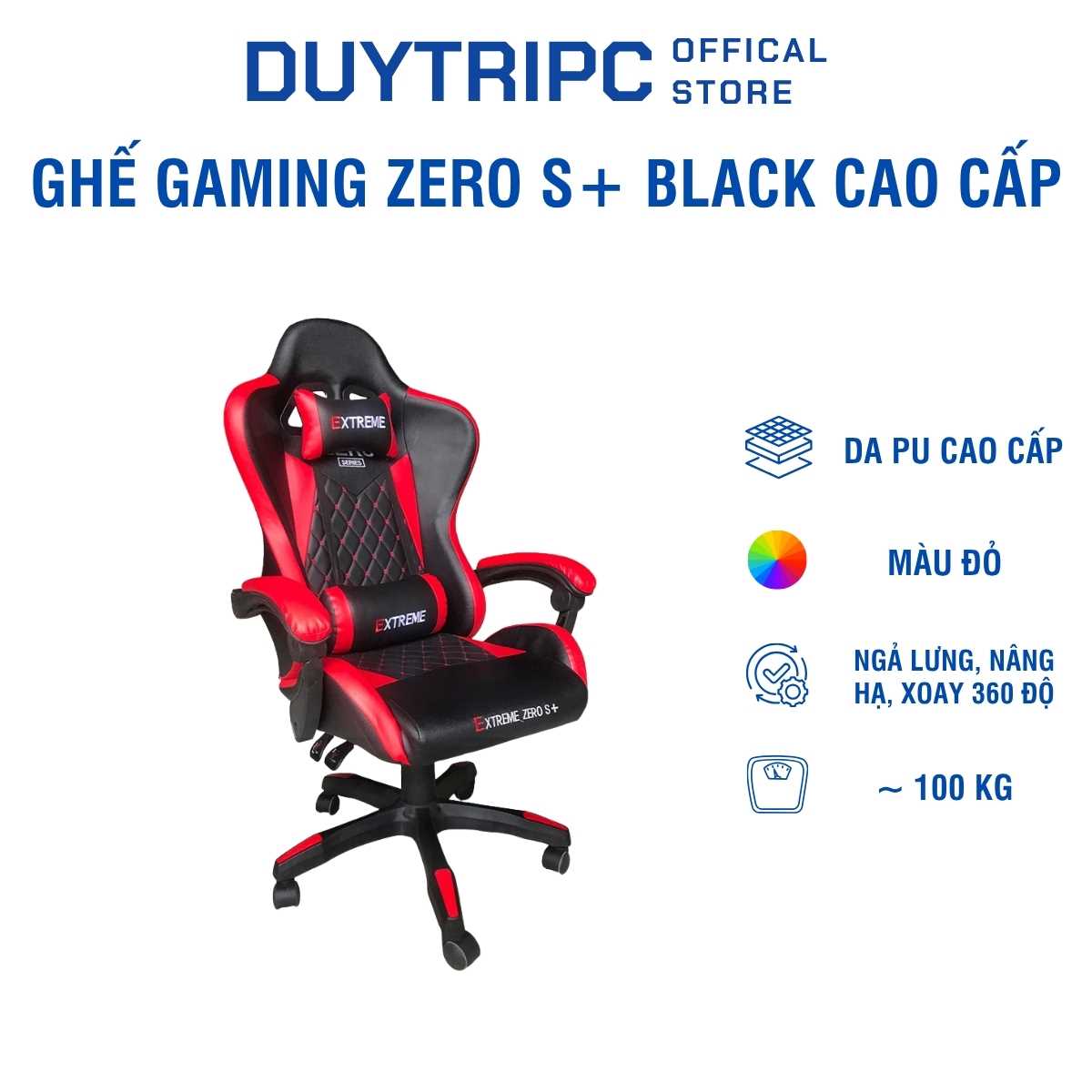 Ghế Gaming Zero S+ RED Cao Cấp – Thiết Kế Công Thái Học, Đệm Dày Êm Ái, Ngả Lưng 180°, Ghế Chơi Game Chuyên Nghiệp (Copy) (Copy)
